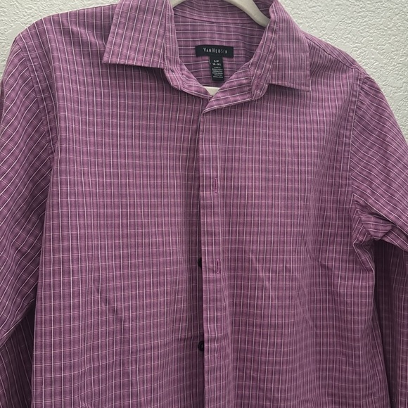 Van Heusen Purple Plaid Long Sleeve Dress Shirt Men’s Size Small - Picture 3 of 5